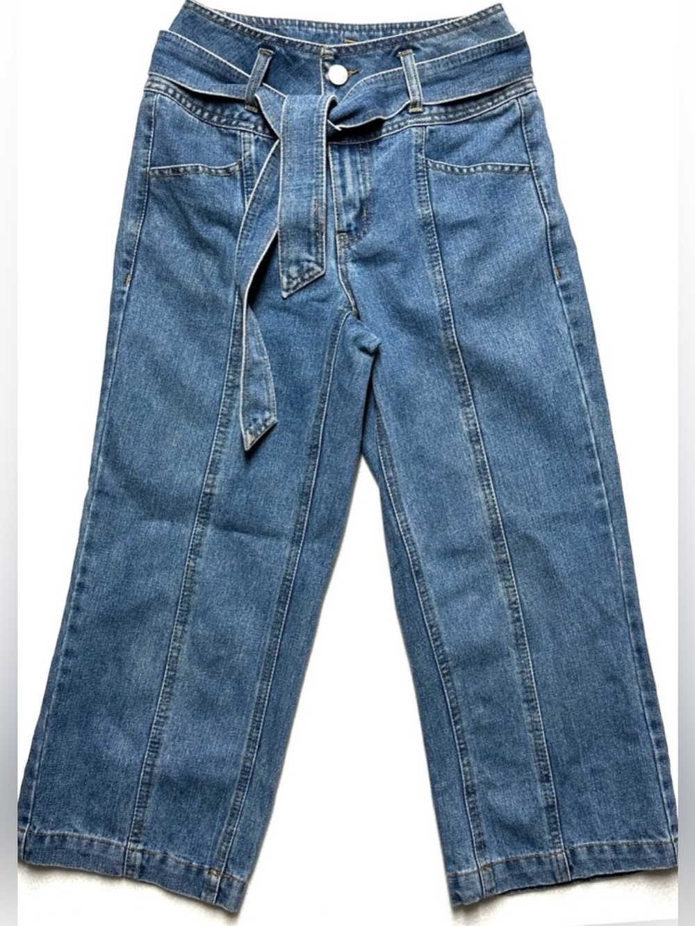Refuge Jeans Size 0 High Rise Belted Wide Leg Crop Medium Wash Denim